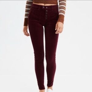 American Eagle Hi-Rise Corduroy Jegging Pants Maroon Red Size 24